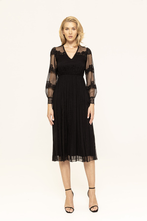 Lace-paneled silk dress