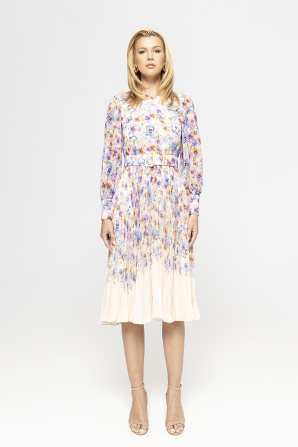 Floral-printed belted dress