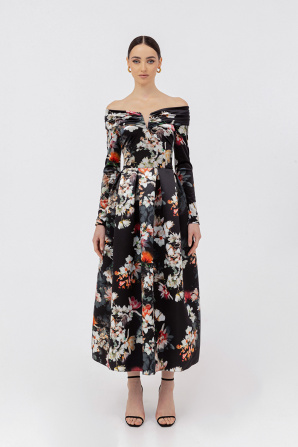Off-shoulder taffeta midi dress