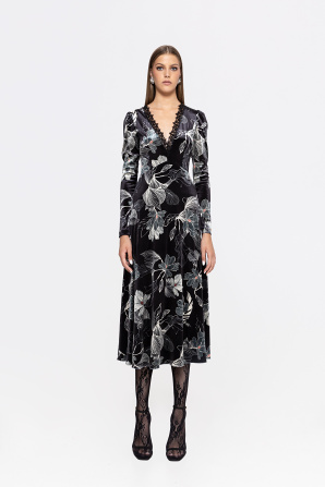 Printed velvet midi dress