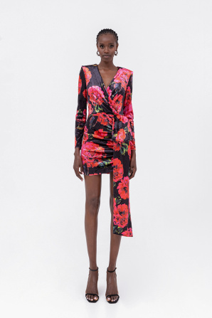 Shoulder-pad velvet mini dress