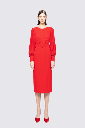 Belted pencil midi dress