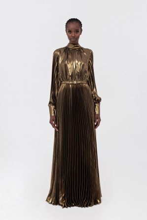 Pleated lamé midi dress
