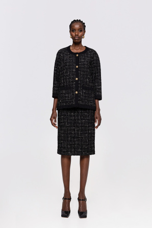 High-waist bouclé midi skirt