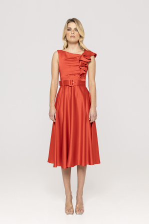 Belted viscose midi dress