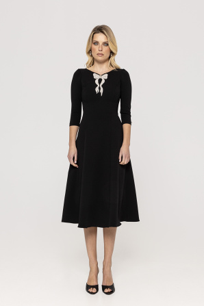 Crystal-embellished crepe flared dress