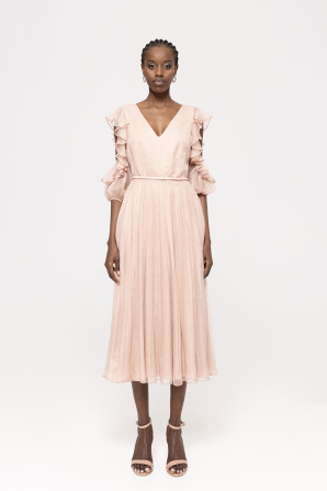 Ruffled silk midi dress