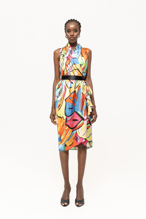 Printed satin midi dress