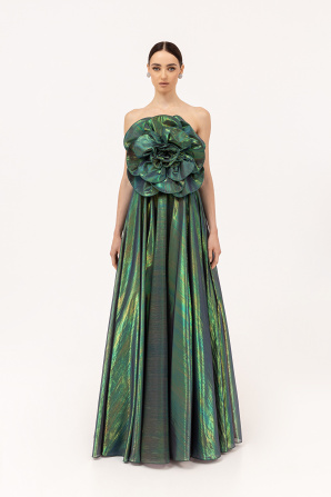 Floral-appliqué chiffon maxi dress
