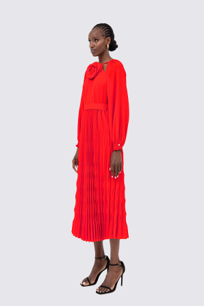 Floral-detail pleated dress