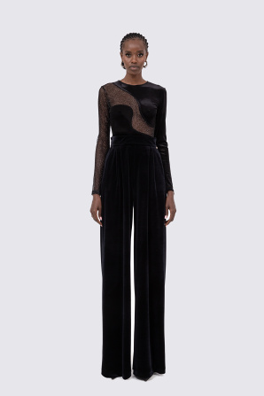 Embellished mesh velvet bodysuit