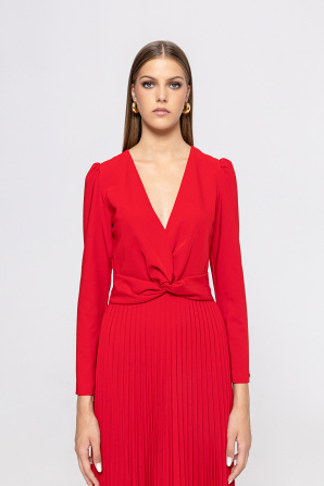 V-neck pleated midi dress