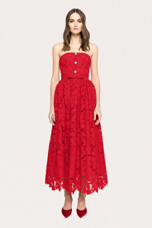Corset-style strapless lace dress