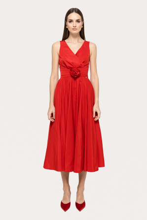 Floral-appliqué taffeta midi dress