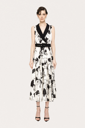 Belted printed midi dress