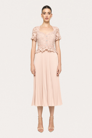 Pleated lace midi dress