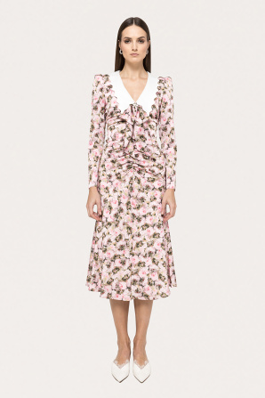 Bow-detail printed midi dress