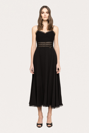 Lace-insert viscose midi dress