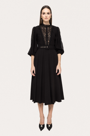 Lace-insert viscose midi dress