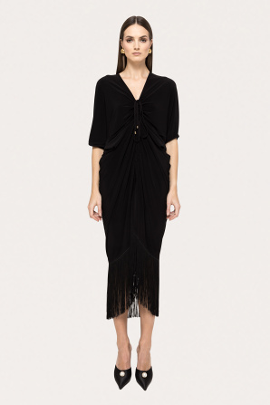 Fringe-trimmed jersey midi dress