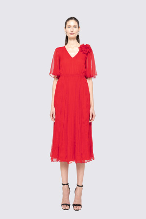 Floral-appliqué silk dress