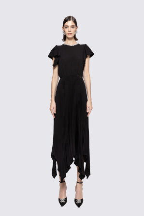 Crystal-embellished pleated dress