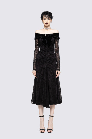 Bow-detail lace midi dress
