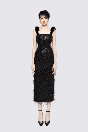Feather sequin midi dress