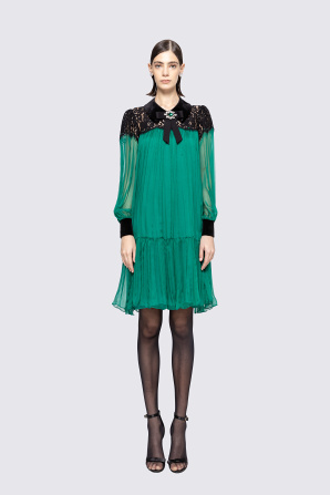 Lace-panel silk midi dress