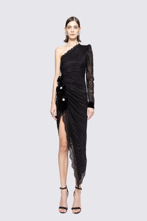 Crystal-embellished lace midi dress
