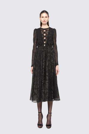 Lace insert chiffon midi dress