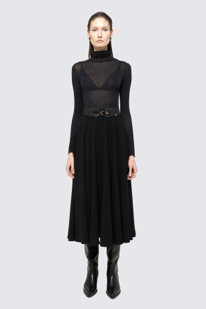 Belted crepe midi skirt