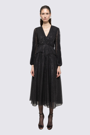 Glitter-embellished chiffon midi dress