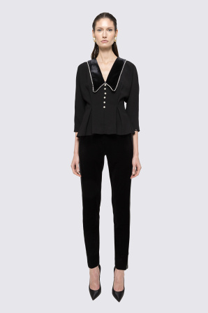 Pearl-detail crepe top