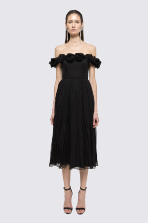 Floral-appliqué silk maxi dress