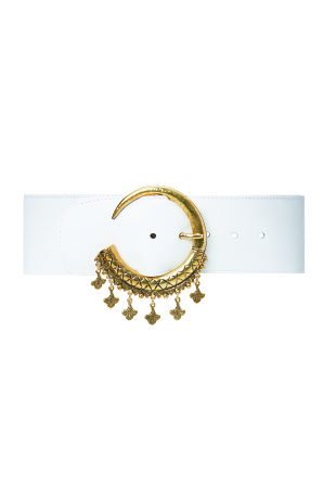 Metallic buckle leather belt