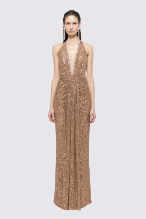 Sequined halterneck maxi dress