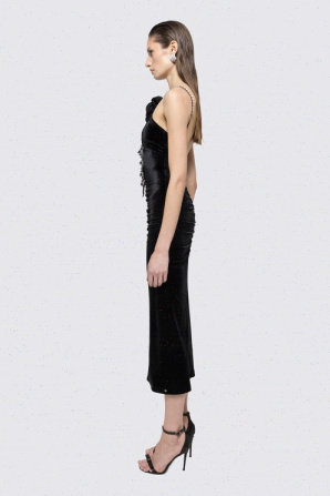 Floral-detail velvet midi dress