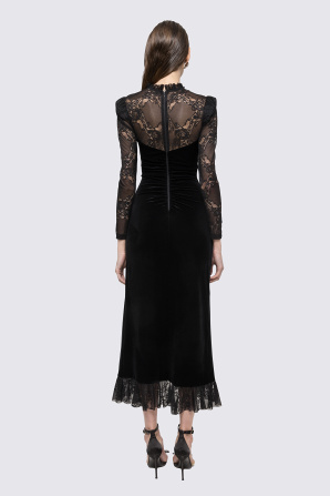 Crystal-detail velvet midi dress