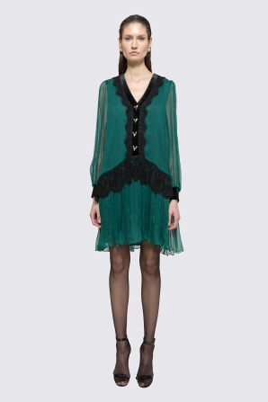Lace insert silk midi dress