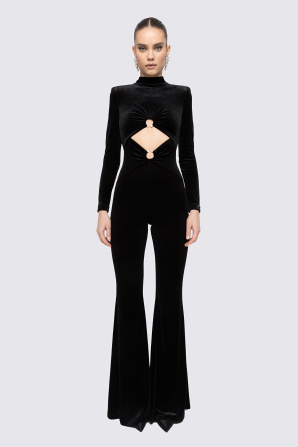 Flared velvet jumpsuit
