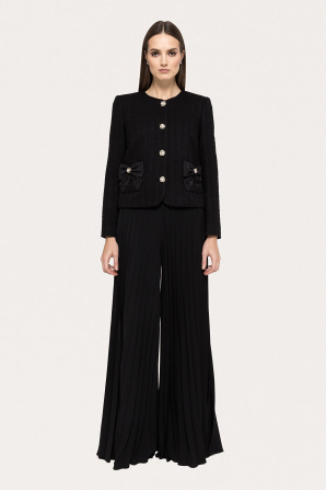 Bow-detail boucle suit jacket