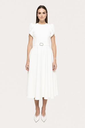 Faux pearl-embellished midi dress