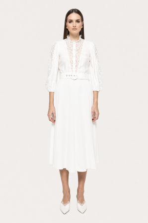 Lace-insert viscose midi dress