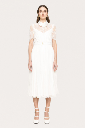 Lace-detail silk midi dress