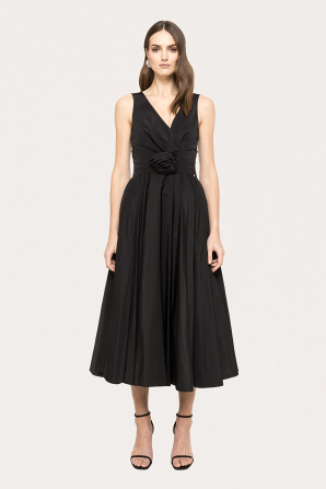 Floral-appliqué taffeta midi dress