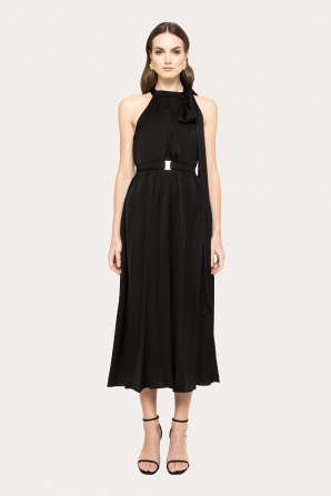 Belted viscose midi dress