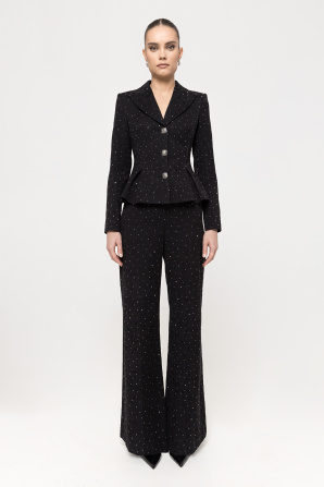 Rhinestone-embellished brocade pants