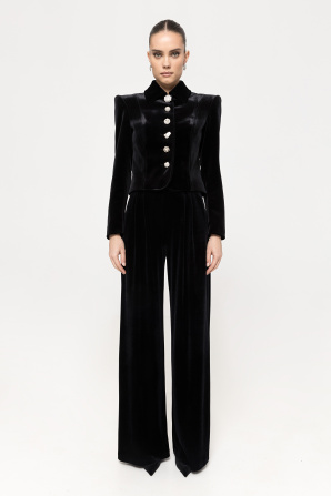 Crystal-detail velvet suit jacket