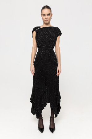 Rhinestone-embellished pleated dress